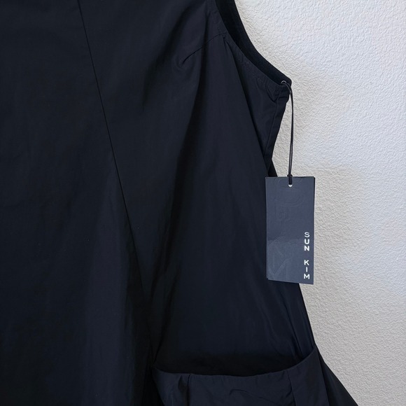 Sun Kim NWT Black Sleeveless Cutout Neck Oversize Pocket Midi Dress XL Structure - Picture 2 of 7